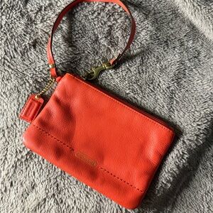 Orange Leather Coach Wristlet